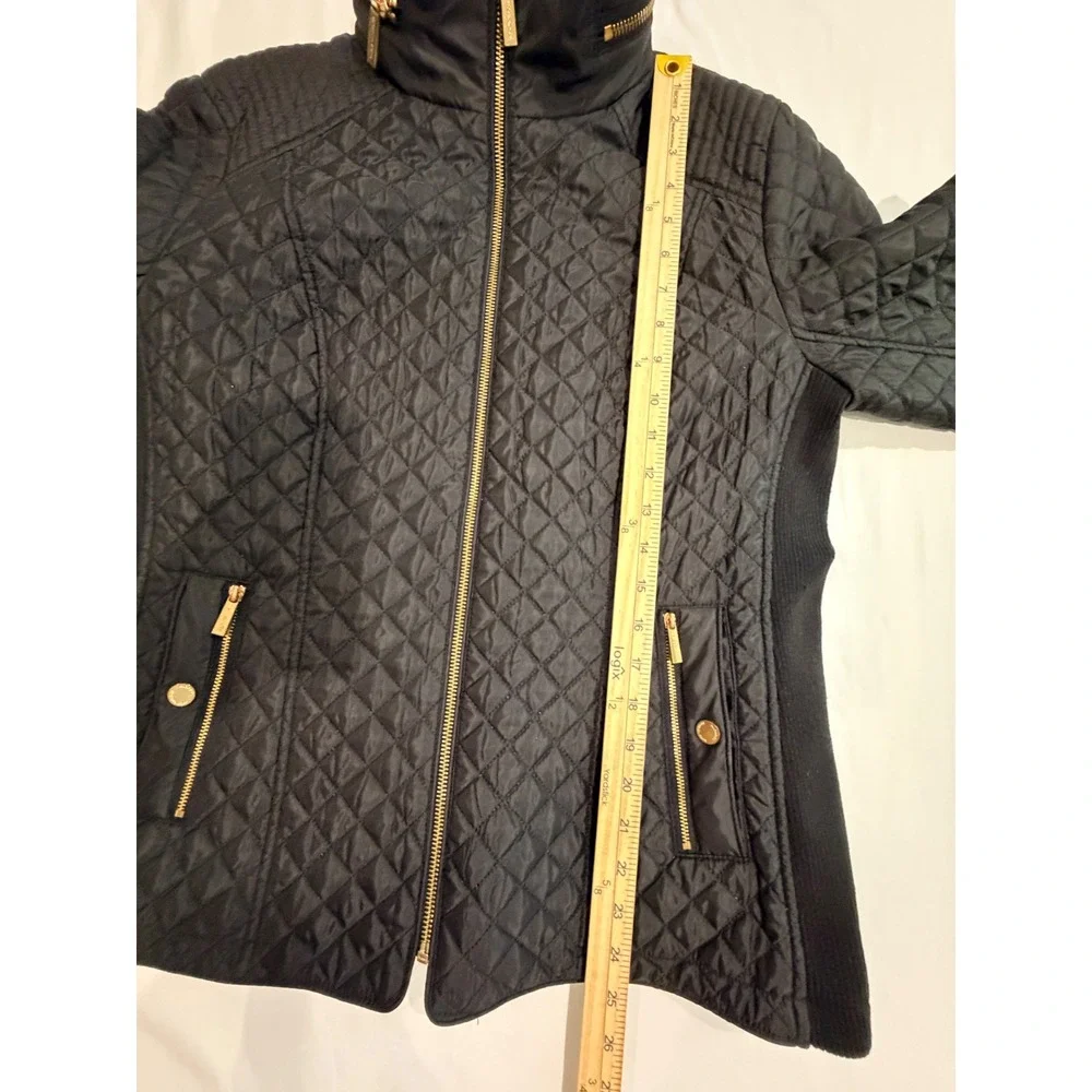 Michael Michael Kors Women's Black Quilted Zip Gold Snap Barn Fall Jacket Large